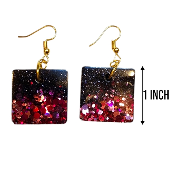 Handmade Pink & Black Gothic Shimmer Square Earrings - Picture 3 of 3